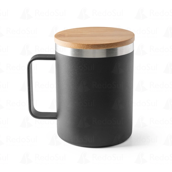 Copo personalizado em aço inox reciclado com tampa em bambu 420 mL
